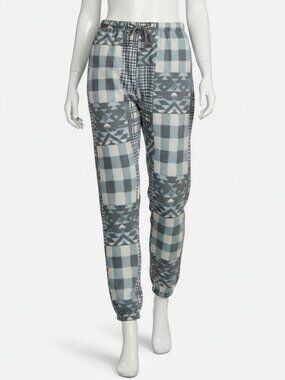 Stellae Dux Women's Blue Fleece Patchwork Drawstring Jogger Pants Size XS